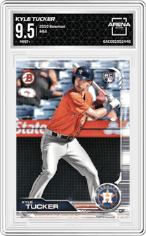 Kyle Tucker from the 2019 Bowman  set graded by Arena Club and given an overall grade of 9.5.