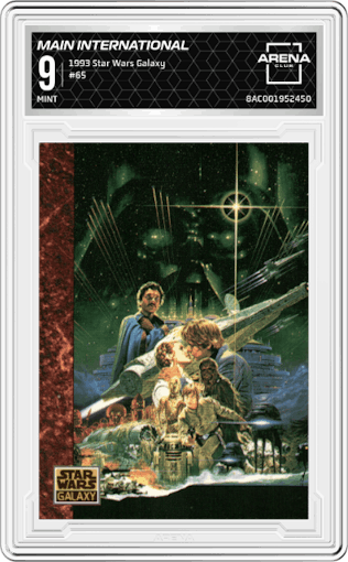 Main International from the 1993 Topps Star Wars Galaxy set graded by Arena Club and given an overall grade of 9.