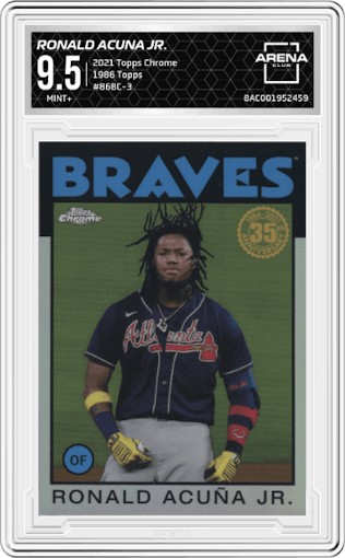 Ronald Acuna Jr. from the 2021 Topps Chrome set graded by Arena Club and given an overall grade of 9.5.