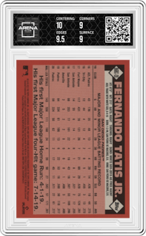 Fernando Tatis Jr. from the 2021 Topps Chrome set graded by Arena Club and given an overall grade of 9.5.