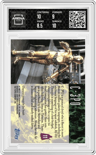 C-3PO from the 1993 Topps Star Wars Galaxy set graded by Arena Club and given an overall grade of 9.