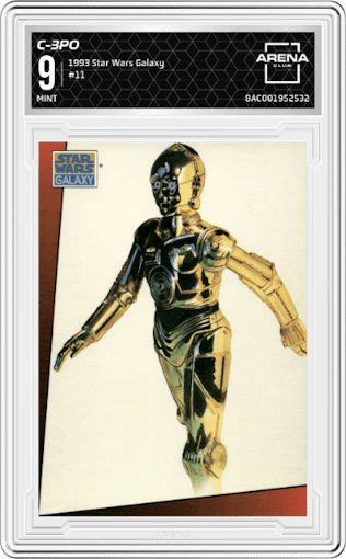 C-3PO from the 1993 Topps Star Wars Galaxy set graded by Arena Club and given an overall grade of 9.