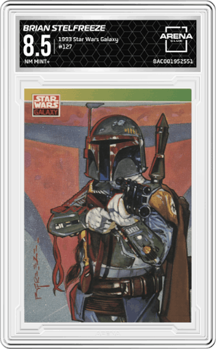  Brian Stelfreeze (B) from the 1993 Topps Star Wars Galaxy set graded by Arena Club and given an overall grade of 8.5.