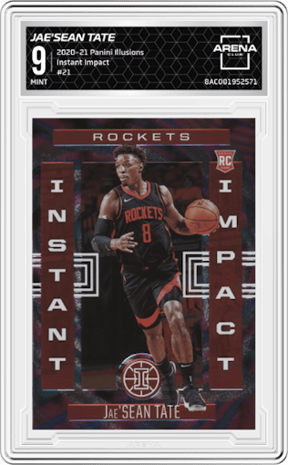 Jae'Sean Tate from the 2020-21 Panini Illusions  set graded by Arena Club and given an overall grade of 9.