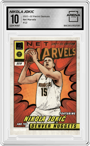 Nikola Jokic from the 2021-22 Panini Donruss set graded by Arena Club and given an overall grade of 10.