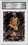 Shaquille O'Neal from the 2021-22 Panini Player of the Day set featuring a Cracked Ice parallel graded by Arena Club and given an overall grade of 10.