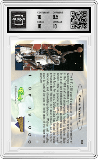 Chris Webber from the 1993 Classic Draft Picks set graded by Arena Club and given an overall grade of 10.