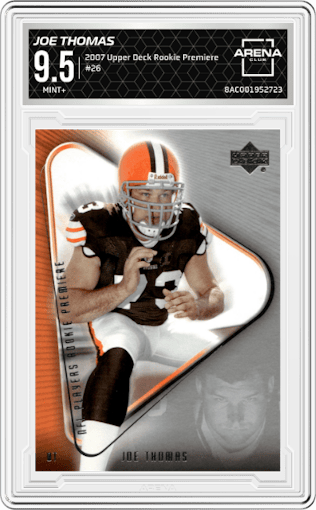 Joe Thomas  from the 2007 Upper Deck Rookie Premiere Box Set set graded by Arena Club and given an overall grade of 9.5.