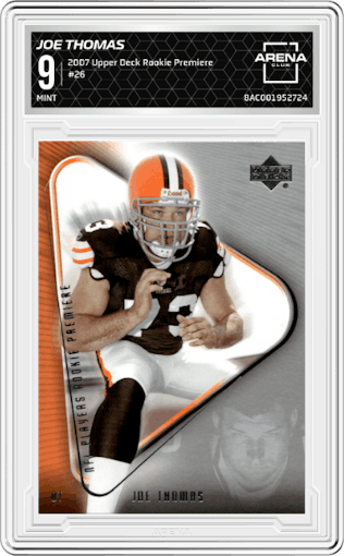 Joe Thomas  from the 2007 Upper Deck Rookie Premiere Box Set set graded by Arena Club and given an overall grade of 9.