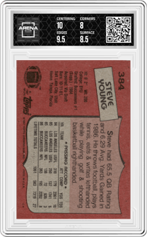 Steve Young from the 1987 Topps set graded by Arena Club and given an overall grade of 8.5.