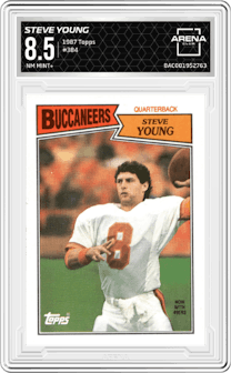 Steve Young from the 1987 Topps set graded by Arena Club and given an overall grade of 8.5.