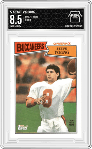 Steve Young from the 1987 Topps set graded by Arena Club and given an overall grade of 8.5.