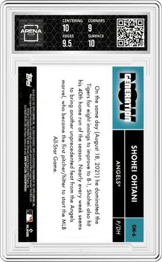 Shohei Ohtani from the 2022 Topps   set graded by Arena Club and given an overall grade of 9.5.