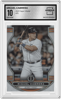 Miguel Cabrera from the 2023 Topps Tribute set graded by Arena Club and given an overall grade of 10.