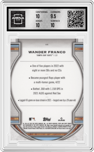 Wander Franco from the 2023 Topps Tribute set graded by Arena Club and given an overall grade of 10.