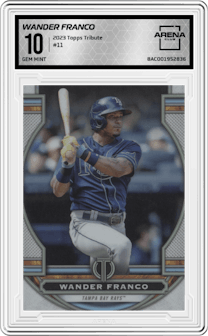 Wander Franco from the 2023 Topps Tribute set graded by Arena Club and given an overall grade of 10.