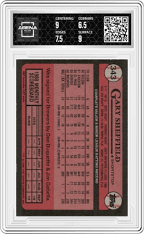 Gary Sheffield from the 1989 Topps set graded by Arena Club and given an overall grade of 7.