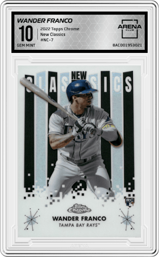 Wander Franco from the 2022 Topps Chrome set graded by Arena Club and given an overall grade of 10.