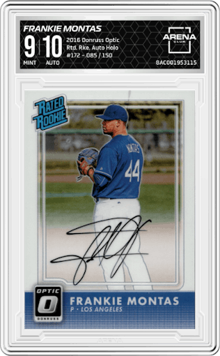 Frankie Montas from the 2016 Donruss Optic set featuring a Holo parallel graded by Arena Club and given an overall grade of 9.