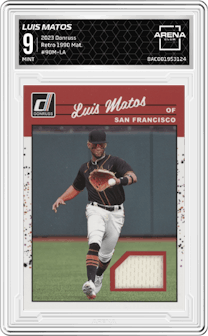 Luis Matos from the 2023 Donruss set graded by Arena Club and given an overall grade of 9.