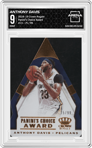 Anthony Davis from the 2018-19 Panini Crown Royale set graded by Arena Club and given an overall grade of 9.