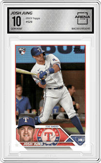 Josh Jung from the 2023 Topps Series 2 set graded by Arena Club and given an overall grade of 10.