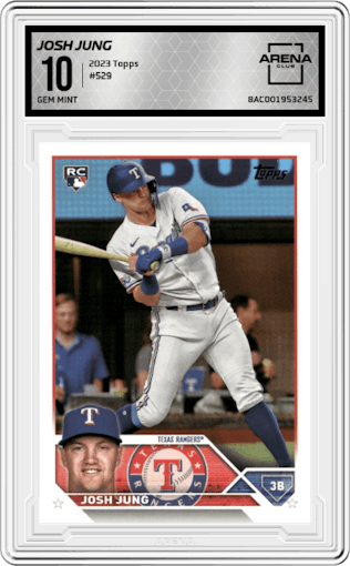Josh Jung from the 2023 Topps Series 2 set graded by Arena Club and given an overall grade of 10.