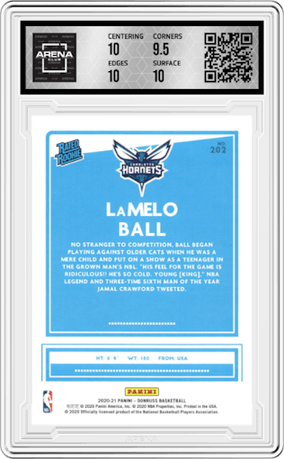 Lamelo Ball from the 2020-21 Panini Donruss set graded by Arena Club and given an overall grade of 10.
