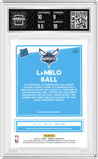 Lamelo Ball from the 2020-21 Panini Donruss set graded by Arena Club and given an overall grade of 9.5.