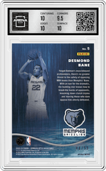 Desmond Bane from the 2022-23 Panini Donruss Optic  set featuring a Red parallel graded by Arena Club and given an overall grade of 10.