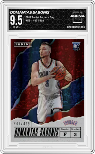 Domantas Sabonis from the 2017 Panini Father’s Day set graded by Arena Club and given an overall grade of 9.5.