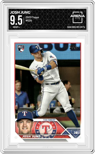 Josh Jung from the 2023 Topps Series 2 set graded by Arena Club and given an overall grade of 9.5.