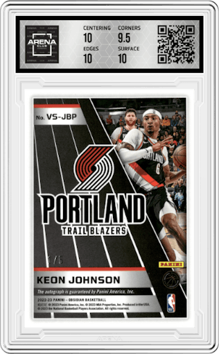 Keon Johnson from the 2022-23 Panini Obsidian set featuring a Electric Etch Red parallel graded by Arena Club and given an overall grade of 10.