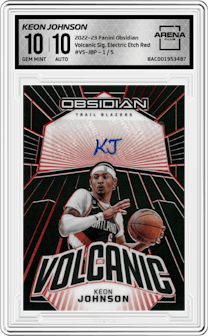 Keon Johnson from the 2022-23 Panini Obsidian set featuring a Electric Etch Red parallel graded by Arena Club and given an overall grade of 10.