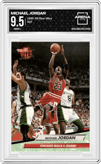 Michael Jordan from the 1992-93 Fleer Ultra set graded by Arena Club and given an overall grade of 9.5.