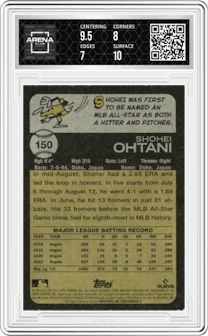 Shohei Ohtani from the 2022 Topps Heritage set graded by Arena Club and given an overall grade of 7.5.