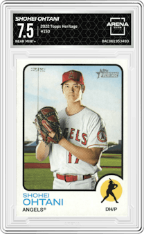 Shohei Ohtani from the 2022 Topps Heritage set graded by Arena Club and given an overall grade of 7.5.