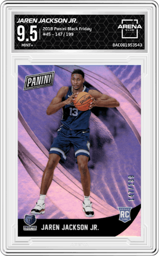 Jaren Jackson Jr. from the 2018 Panini Black Friday set graded by Arena Club and given an overall grade of 9.5.