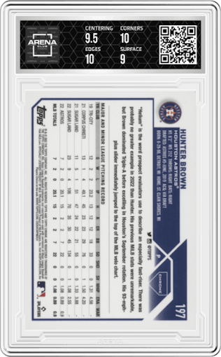Hunter Brown from the 2023 Topps Chrome set graded by Arena Club and given an overall grade of 9.5.