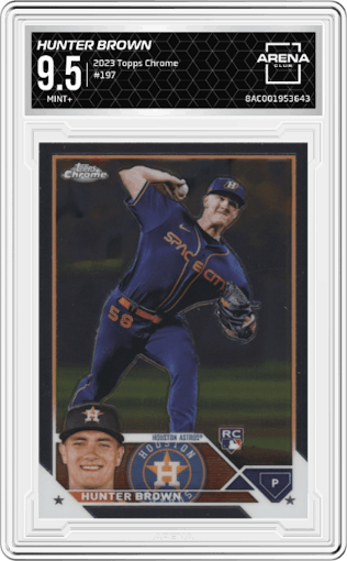 Hunter Brown from the 2023 Topps Chrome set graded by Arena Club and given an overall grade of 9.5.