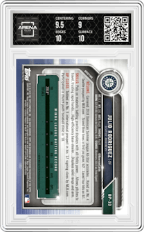 Julio Rodriguez from the 2019 Bowman  set graded by Arena Club and given an overall grade of 9.5.