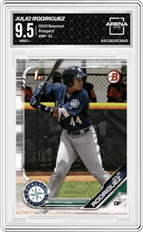 Julio Rodriguez from the 2019 Bowman  set graded by Arena Club and given an overall grade of 9.5.