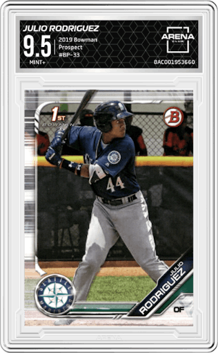 Julio Rodriguez from the 2019 Bowman  set graded by Arena Club and given an overall grade of 9.5.