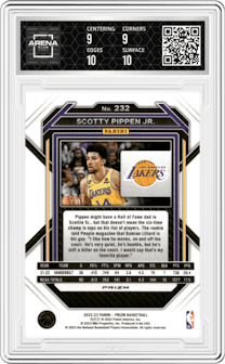Scotty Pippen Jr. from the 2022-23 Panini Prizm  set featuring a Silver Prizm parallel graded by Arena Club and given an overall grade of 9.5.