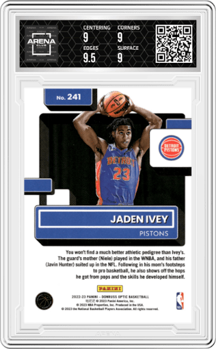 Jaden Ivey from the 2022-23 Panini Donruss Optic  set graded by Arena Club and given an overall grade of 9.