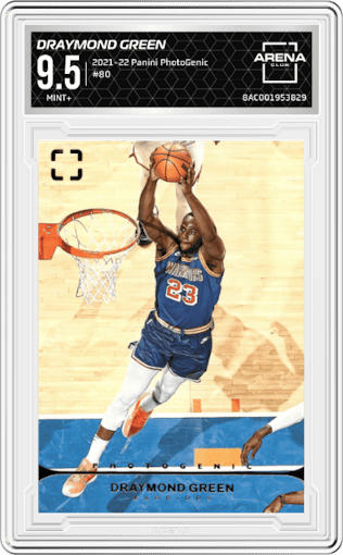Draymond Green from the 2021-22 Panini PhotoGenic set graded by Arena Club and given an overall grade of 9.5.