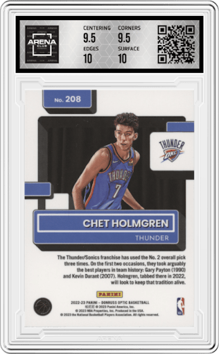 Chet Holmgren from the 2022-23 Panini Donruss Optic  set graded by Arena Club and given an overall grade of 10.