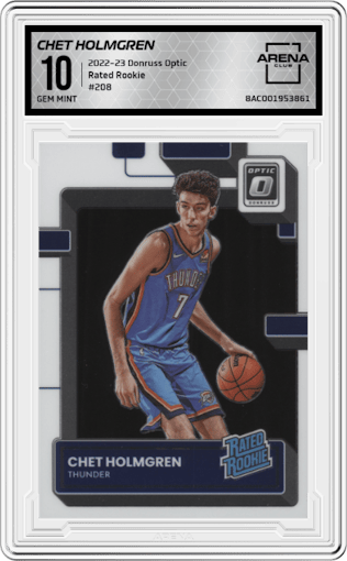 Chet Holmgren from the 2022-23 Panini Donruss Optic  set graded by Arena Club and given an overall grade of 10.