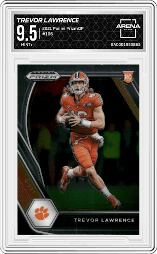 Trevor Lawrence from the 2021 Panini Prizm Draft Picks set graded by Arena Club and given an overall grade of 9.5.
