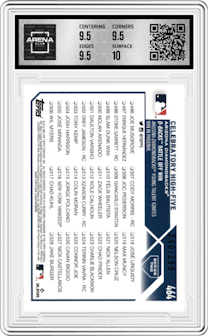 Celebratory High-Five from the 2023 Topps Series 2 set featuring a Orange Foil parallel graded by Arena Club and given an overall grade of 10.